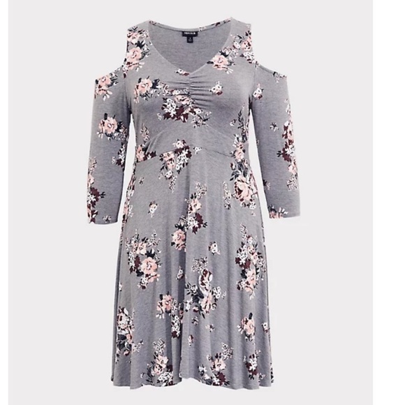 Torrid size 5/ 5X/ 28 GREY FLORAL JERSEY SKATER DRESS - Picture 4 of 12